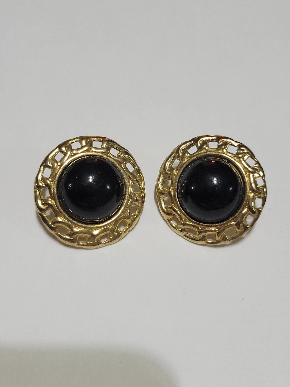 Gold-Tone Black Button Earrings - Women Jewelry